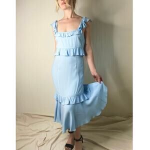 SAYLOR Maxine Sky Blue Crossback Ruffle Midi Dress US SMALL NWT